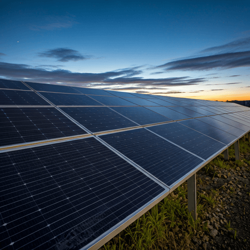 Solar panels at dusk